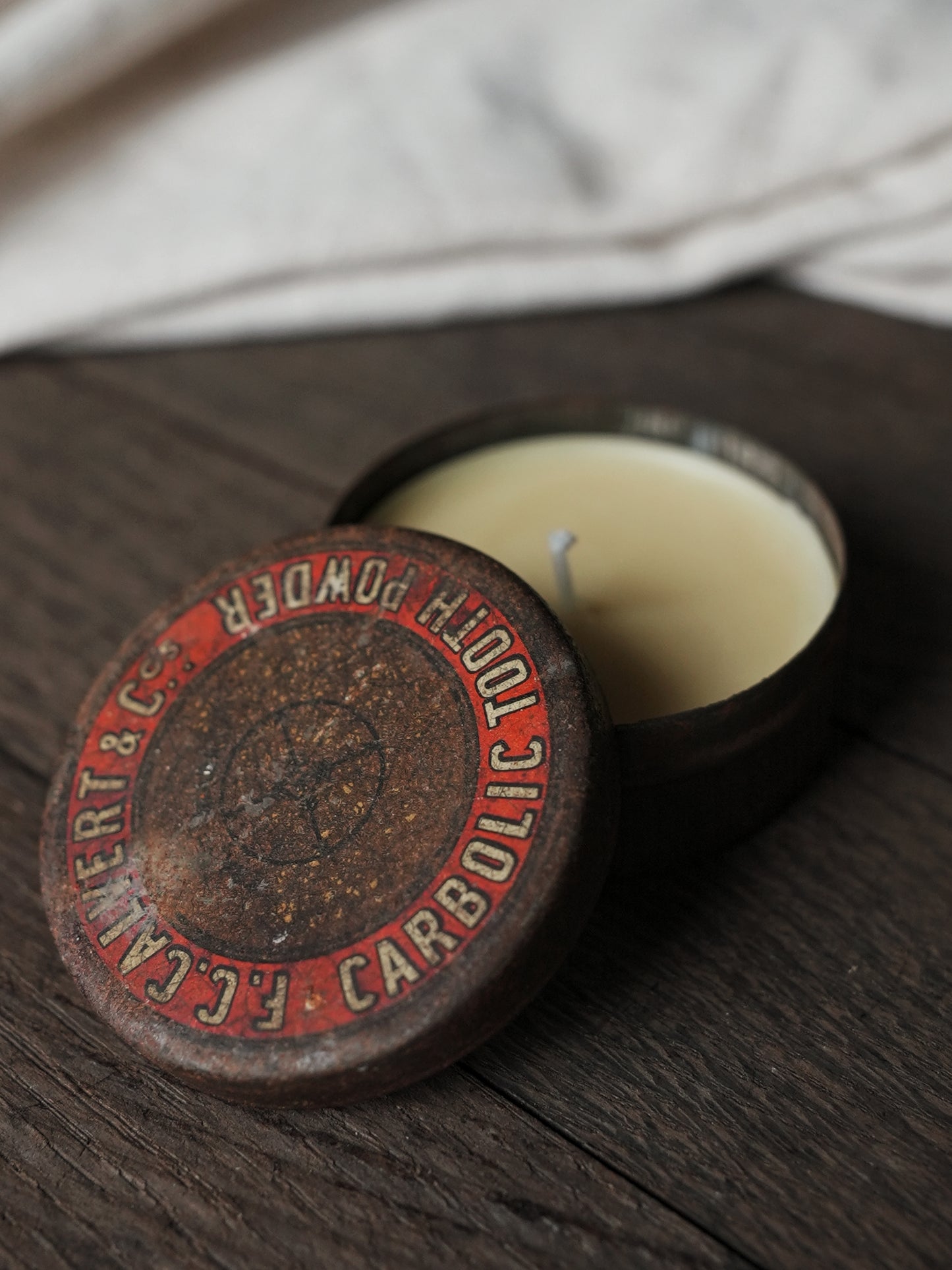 Small Carbolic Tooth Powder Vintage Tin Candle - 100% Natural Wax